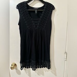 FYLO Black Mini Dress / Tunic with Crochet Neckline